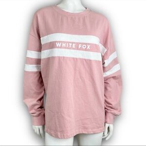 White Fox Boutique Pink and White Long Sleeve Tee
